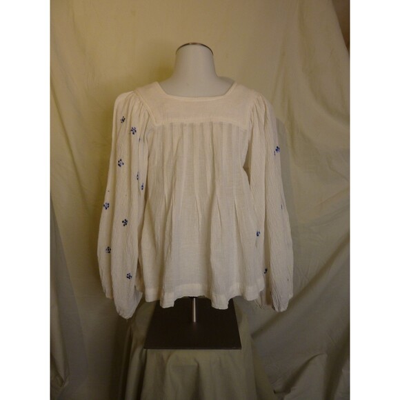 VTG 70's India-Boho-Hippie Style-100% Cotton-Gauze Embroidered Floral Top-sz S - Picture 3 of 8